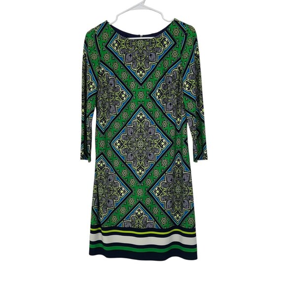 Vince Camuto Womens Green & Navy Geometric Print Sheat Dress Size 6 - Picture 11 of 12